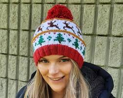 Natalie, Natale, modello di maglia, renne, alberi, cappello, berretto,  toque, donna, Fair Isle, grafico, norvegese, ferri circolari, islandese