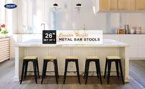 You can set one or more bar stools at your kitchen counter. Amazon Com Zeny Set Of 4 Metal Bar Stools 26 Counter Height With Wooden Seat Stackable Indoor Outdoor Barstools 330 Lbs Capacity Home Kitchen