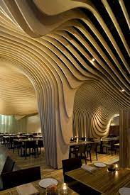 Materials like wood material from wood, flowers, plants… Organic Plafond Interior Design Awards Architecture Ceiling Design
