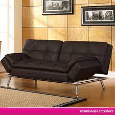 Solid steel frame splitback, pillow top and adjustable arm wings 3 seat functions: Leather Sofa Ravenna Leather Euro Lounger Sofa Bed