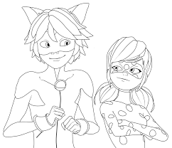 Ladybug and cat noir are talking. Ladybug And Cat Noir Coloring Pages Coloring Home