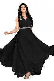 Georgette Party Wear Gown In Black Colour Pinterest Party Wear Gowns And Kurtis