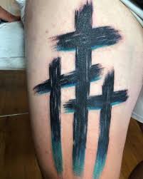 A three cross tattoo has two meanings. 3 Crosses By Our Artist Justin Lenhart True Craft Tattoo Facebook