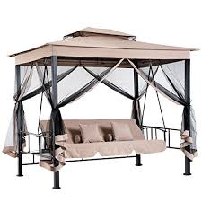 Con struttura in acciaio verniciata a polvere. Bakaji Gazebo Parasole Da Giardino Con Dondolo Letto E Zanzariere 3 Posti Modello Extra Cleopatra Amaca Altalena Trasformabile In Letto Matrimoniale Colore Beige