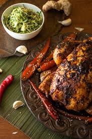 Ginger And Chili Roast Chicken With Sticky Carrots And Zucchini Salad Food Recipe Roast From Gourmantine Poultry Recipes Recipes Chicken Recipes