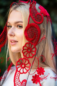 Long Lace Chapel Veil, Our Lady of Lourdes Veil, Lace Chapel Veil With Red  Flowers, Lace Church Veil, 013