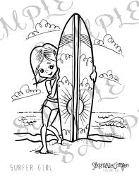Surfer Girl Coloring Page Instant Digital Download Coloring Pages Coloring Pages For Girls Easy Coloring Pages
