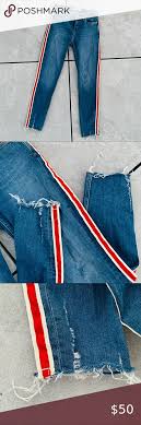 Zara Vintage Sports Stripe Skinny Leggings Jeans Vintage Denim Destroyed Skinny Jeans Womens Jeans Skinny
