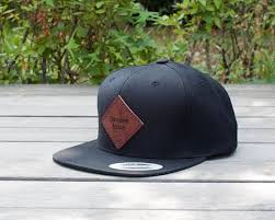 Custom Leather Patched Snapback Cap Personalized Black Baseball Cap Classic Baseballcap Leather Hat Leather Hats Leather Patches Personalized Leather Gifts