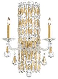 The elegant crystal candle wall sconces is made of the crystal material, and royal golden color of the wall sconces could make the room very shinning. Sarella 2 Light Wall Sconce Contemporary Wall Sconces By Schonbek Houzz