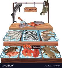 Maybe you would like to learn more about one of these? Sketch Seafood Market Concept With Herring Trout Carp Salmon Flounder Zander Perch Cod Sprat Fish Products On Coun Seafood Market Seafood Art Fish Illustration