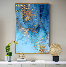 Check out our living room wall art selection for the very best in unique or custom, handmade circular round modern sunrise canvas print abstract wall art picture for living room dining room home decor. Golden Blue Sea Wall Art Fine Art Canvas Print Modern Abstract Marble Nordicwallart Com