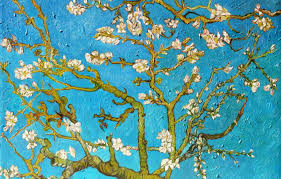Almond blossom mural, van gogh wallpaper, floral wallpaper, nature wall art in turquoise color for large wall decor. Wallpaper Branch Picture Painting Blue Art Vincent Van Gogh The Almond Tree Almond Tree Vincent Van Gogh Images For Desktop Section Zhivopis Download
