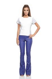 Calça De Couro Boca De Sino Calca Couro Ziper Azul Cobalto Roupas Calcas Calca Couro Ziper Azul Cobalto Iorane Calcas Coloridas Calca Calca Boca De Sino