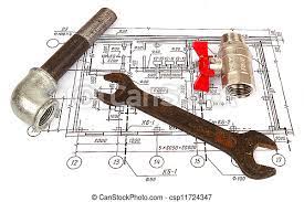 Check spelling or type a new query. Blueprint And Plumbing Supplies Closeup Plumbing Parts And Tools On The Drawing Close Up Canstock