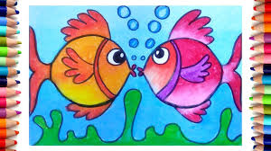 This tutorial shows the sketching and drawing steps from start to finish. How To Draw Simple Scenery With Oil Pastels Underwater Fish Drawing Step By Step