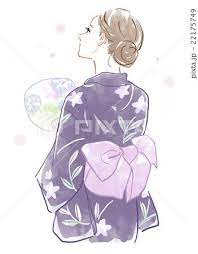 浴衣姿の女性 イラスト 花 イラスト 笑顔 イラスト