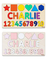 Here are 10 unique names f. Amazon Com Wooden Name Puzzle With Numbers And Shapes By Busypuzzle Personalized Baby Puzzle Math Name Puzzle Montessori Toy Educational Stem Toys Unique Baby Gift 1st Birthday Present Christmas Gift