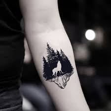 Night Forest Wolf Temporary Tattoo Sticker Set Of 2 Wolf Tattoos For Women Small Wolf Tattoo Forest Tattoos
