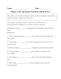 Verbs Worksheets Subject Verb Agreement Worksheets