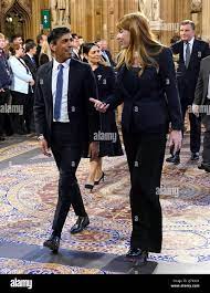 Chancellor of the Exchequer Rishi Sunak (left) and Shadow Chancellor of the  Labour Party Angela Rayner walk through the Central Lobby at the Palace of  Westminster ahead of the State Opening of