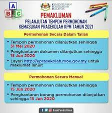 Pelanjutan Tempoh Permohonan Kemasukan Prasekolah Kpm Tahun 2021 Periodic Table Info