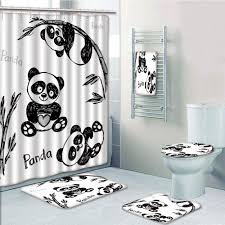 Shower curtain bath mat set. Bath Panda Shower Curtain Bathroom Rug Set Bath Mat Non Slip Toilet Lid Cover Shower Bathtub Accessories