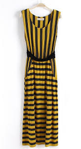 Black And Yellow Striped Dress Black Yellow Striped Sleeveless Bandeau Dress Sheinside Com Yellow Striped Dress Black Striped Dress Everyday Dresses