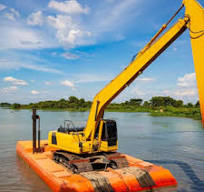 Floating Pontoon Backhoe Dredge Working Platform with Construction Machinery Excavator