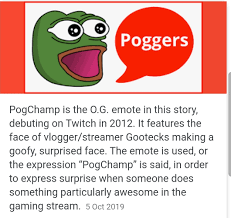 What is the meaning of pog/pogchamp/poggers i've been watching a lot of twitch streamers recently to understand the meaning of poggers/pogchamp/pog and i still don't get what those words mean. For Anyone Wondering What Poggers Pog Means Here Ya Go U Maria7sv