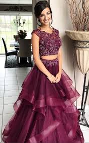 Elegant Beadeds Tulle Two Piece Prom Dress Floor Maroon Prom Dress Burgundy Prom Dress Tulle Prom Dress