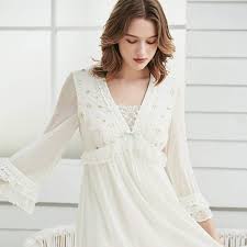 Ypdm Robe Long Nightown Lace Embroidered Woman Homewear Gowns Ladies Elegant Sleepwear Dress Nightgown Unique Design M Detail In 2020 Night Gown Ladies Gown Dresses