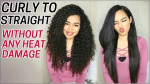 Turn your flatiron on to medium temperature. How I Straighten My Curly Hair Without Heat Damage Curly To Straight R Hair Without Heat Curly Hair Styles Straightening Curly Hair