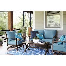 Allen Roth Atworth Set Of 2 Metal Spring Motion Conversation Chair S With Peacock Blue Cushioned Seat Lowes Com Metal Patio Furniture Blue Patio Furniture Patio Furniture Sets