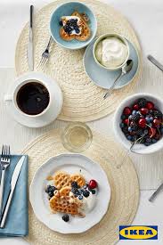 Build A Balanced Breakfast From The Bottom Up Arv White Dinnerware With Ruffled Edge Sluten Palm Leaf Placemat Morg Dinnerware Ikea Dinnerware Dinnerware Sets