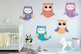 Colorful Owl Wall Decal Set Colorful Owl Stickers Kid S Etsy Owl Wall Decals Owl Wall Kid Room Decor