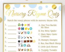 Here are fun, free, printable baby shower games from the classic to the unique. Emoji Nursery Rhyme Quiz Printable For Neutral Gender Baby Etsy Gold Baby Showers Pink Baby Shower Baby Boy Shower