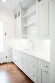 Grey Butler Pantry Cabinets With White Marble Countertops Transitional Kitchen Benjamin M Kitchen Marble Kitchen Pantry Cabinets White Marble Countertops