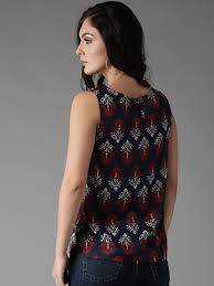 Buy Here Now Women Navy Blue Printed Top Tops For Women