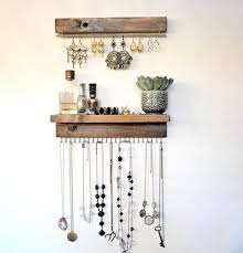 Jewelry Organizer With Shelf Earring Display And Necklace Etsy Wall Mount Jewelry Organizer Wall Mounted Jewelry Holder Home Decor Accessories