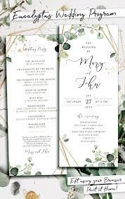 Elisa Boho Greenery Wedding Programs Template Printable Ceremony Program Eucalyptus And Faux Gold For Bohemian Marriage Themes In 2021 Diy Wedding Programs Wedding Invitation Templates Diy Wedding Program Template