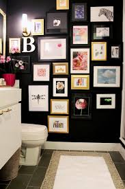 Black Powder Room With Gallery Wall By Gaby Of The Vault Files First Apartment Decorating Apartment Decor Bathroom Wall Decor