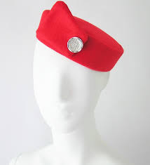 From pillbox hat to bullet bra: Flight Attendant Pill Box Hat Size M Red Planewear