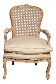 Vintage French Country White Cane Accent Chair W Down Feather Cushion Tassels On Chairish Com Brown Leather Sofa Living Room Chair Rocking Chair Makeover