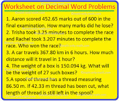 Worksheet On Decimal Word Problems Prob Involving Order Of Operations