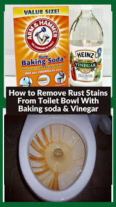 Combining the basic baking soda and acidic vinegar produces mainly water with some sodium acetate. How To Remove Rust Stains From The Toilet Bowl With Vinegar And Baking Soda Remove Rust Stains Baking Soda Cleaning How To Remove Rust