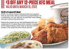 Kfc 3 Off Any 12 Piece Meal Coupon Kfc Coupons Printable Coupons Coupons Canada Printable