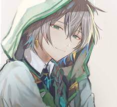Black hoodie boy with white shoes. Handsome Anime Game Guys Whit White Silver Hair