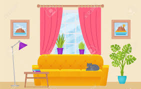 Living room cartoon background vectors (5,311). Living Room Interior Vector Illustration Lounge With Furniture Window Cat Home Background In Flat Design Cartoon House Equipment Royalty Free Cliparts Vectors And Stock Illustration Image 110398683