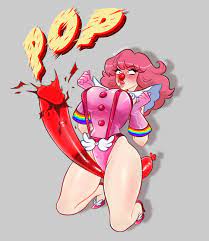 1girls 2022 absurd res ace attorney balloon balloon popping bare  legs between legs blush breasts choker clothed clothing clown clown girl  clown nose covered navel feet female female only